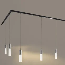 Modernes Schienensystem mit 5 Gunmetal-Pendelleuchten 1-phasig - Iconic Lloyd