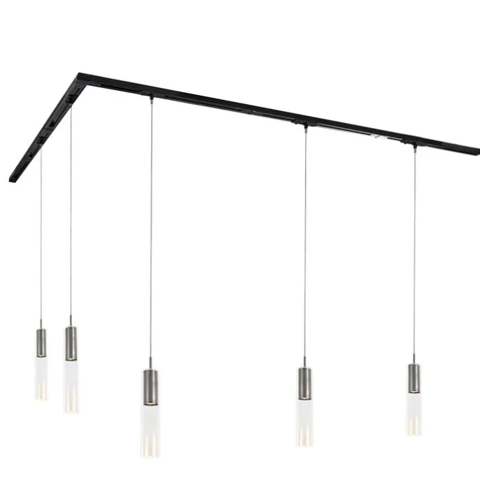 Modernes Schienensystem mit 5 Gunmetal-Pendelleuchten 1-phasig - Iconic Lloyd