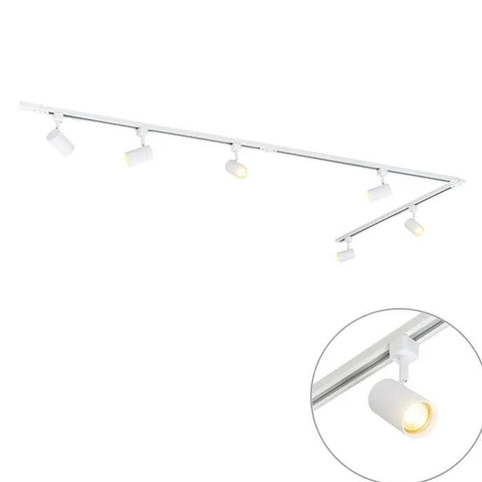 Modernes Schienensystem mit 6 weißen Strahlern 1-phasig 300cm - Iconic Jeana