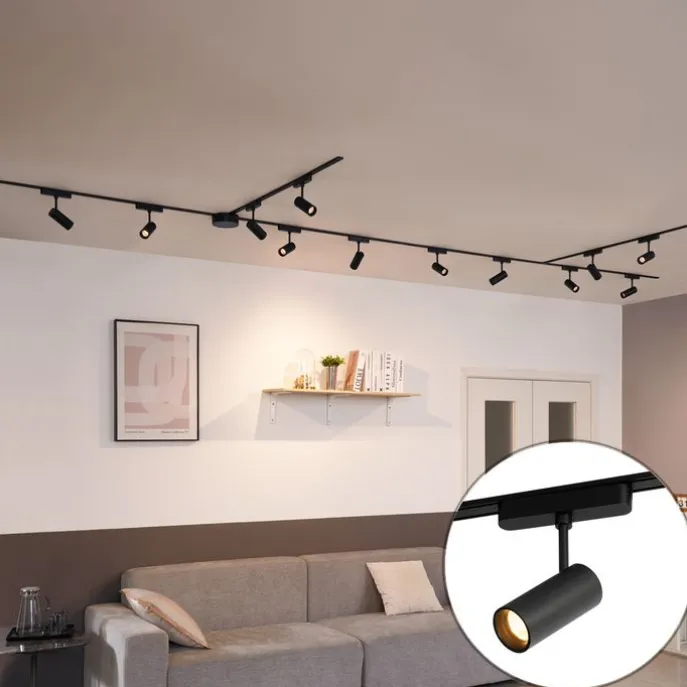 Modernes Schienensystem mit 12 schwarzen Strahlern 1-phasig 600 cm - Magnetic Gert