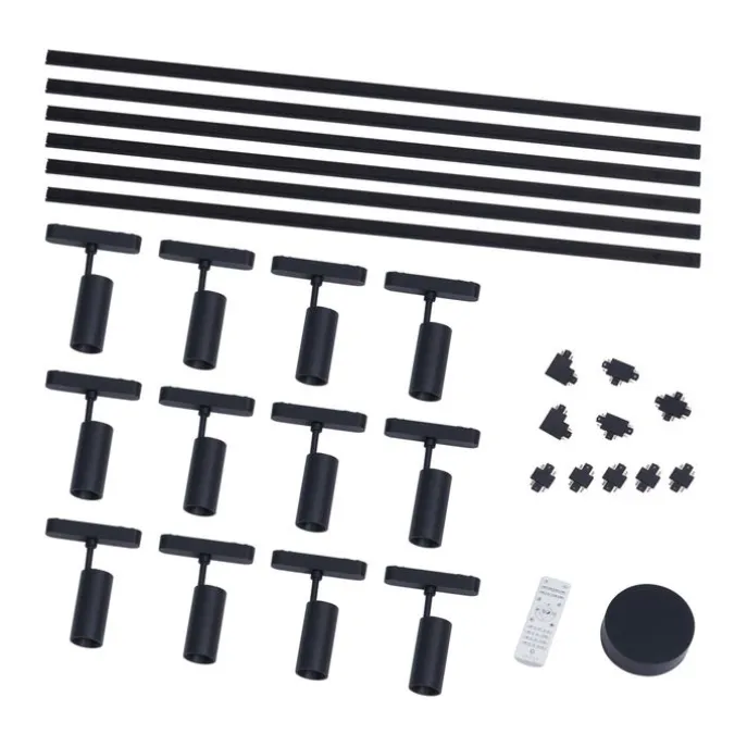 Modernes Schienensystem mit 12 schwarzen Strahlern 1-phasig 600 cm - Magnetic Gert