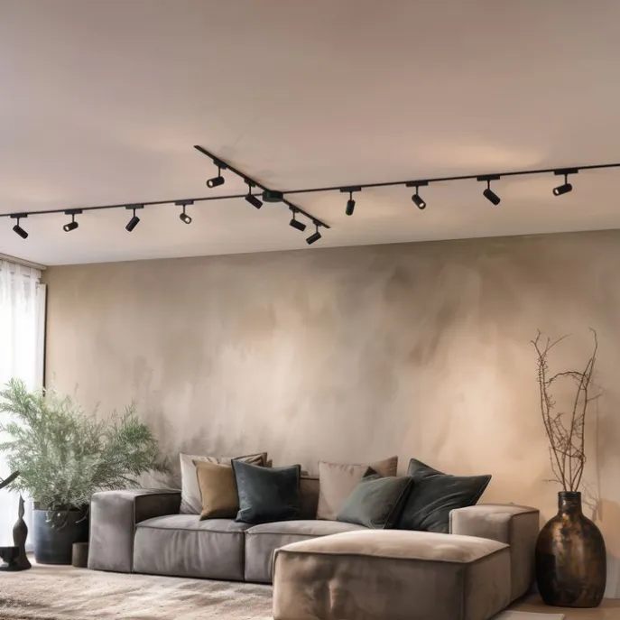 Modernes Schienensystem mit 12 schwarzen Strahlern 1-phasig 600 cm - Magnetic Gert