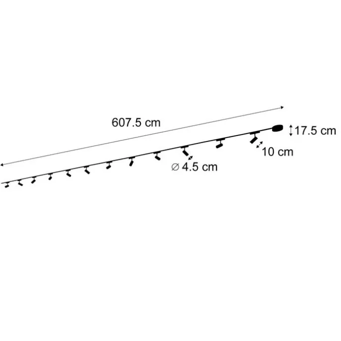 Modernes Schienensystem mit 12 schwarzen Strahlern 1-phasig 600 cm - Magnetic Gert