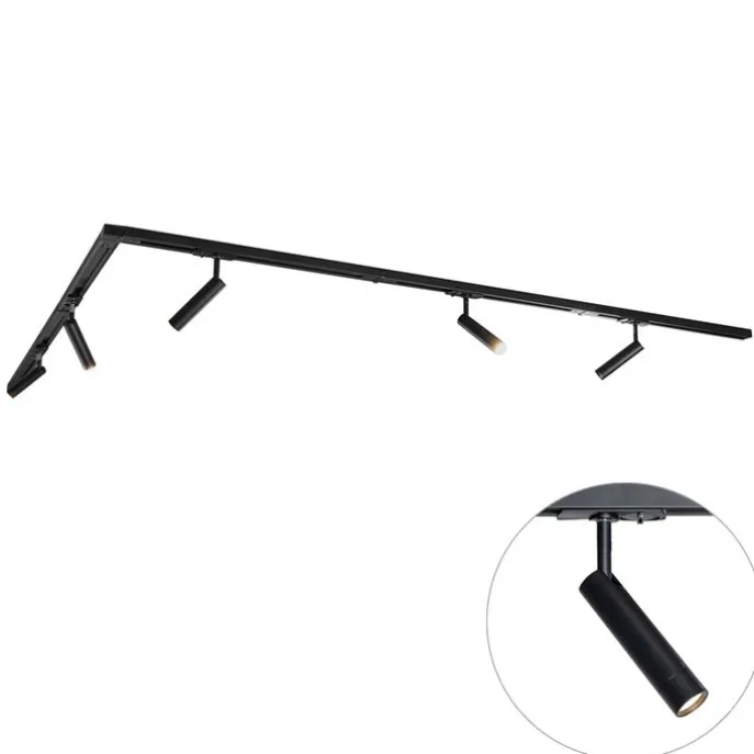 Modernes Schienensystem mit 5 schwarzen Strahlern 1-phasig - Iconic Ivy