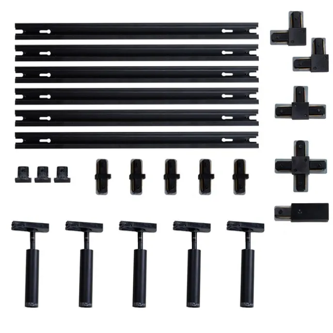 Modernes Schienensystem mit 5 schwarzen Strahlern 1-phasig - Iconic Ivy