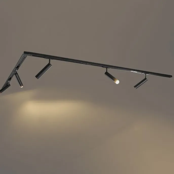 Modernes Schienensystem mit 5 schwarzen Strahlern 1-phasig - Iconic Ivy