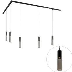 Modernes Schienensystem mit 5 schwarzen Pendelleuchten 1-phasig - Iconic Lloyd