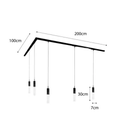 Modernes Schienensystem mit 5 schwarzen Pendelleuchten 1-phasig - Iconic Lloyd