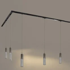 Modernes Schienensystem mit 5 schwarzen Pendelleuchten 1-phasig - Iconic Lloyd