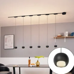 Modernes Schienensystem mit 6 schwarzen Pendelleuchten 1-phasig - Magnetic Lance