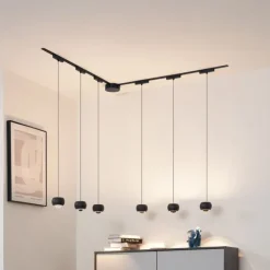 Modernes Schienensystem mit 6 schwarzen Pendelleuchten 1-phasig - Magnetic Lance