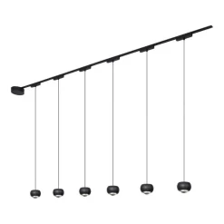 Modernes Schienensystem mit 6 schwarzen Pendelleuchten 1-phasig - Magnetic Lance