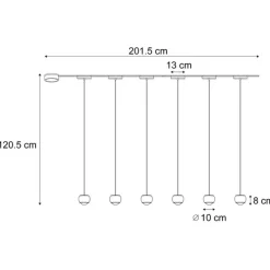 Modernes Schienensystem mit 6 schwarzen Pendelleuchten 1-phasig - Magnetic Lance