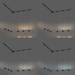 Modernes Schienensystem mit 6 schwarzen Pendelleuchten 1-phasig - Magnetic Lance