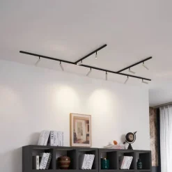 Modernes Schienensystem mit 10 Strahlern Beige und Schwarz 1-phasig - Slimline Uzzy