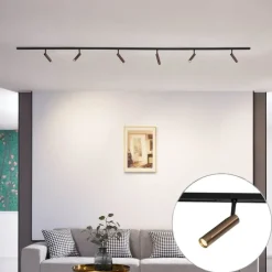 Modernes Schienensystem mit 6 dunkelbronzefarbenen Strahlern 1-phasig - Slimline Uzzy
