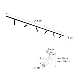Modernes Schienensystem mit 6 dunkelbronzefarbenen Strahlern 1-phasig - Slimline Uzzy