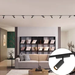 Modernes Schienensystem mit 8 schwarzen Strahlern 1-phasig - Magnetic Samson