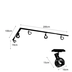 Modernes Schienensystem mit 5 schwarzen Strahlern 1-phasig - Iconic Lava