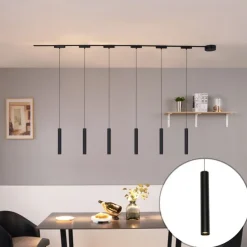 Modernes Schienensystem mit 6 schwarzen Pendelleuchten 1-phasig - Magnetic Cassie