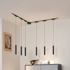 Modernes Schienensystem mit 6 schwarzen Pendelleuchten 1-phasig - Magnetic Cassie
