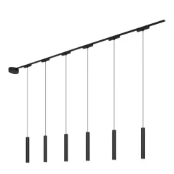 Modernes Schienensystem mit 6 schwarzen Pendelleuchten 1-phasig - Magnetic Cassie