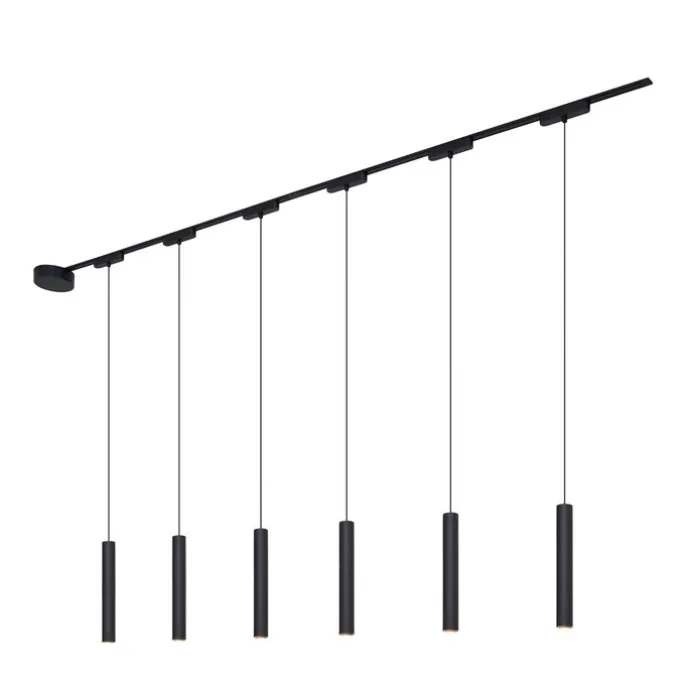 Modernes Schienensystem mit 6 schwarzen Pendelleuchten 1-phasig - Magnetic Cassie