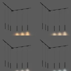 Modernes Schienensystem mit 6 schwarzen Pendelleuchten 1-phasig - Magnetic Cassie