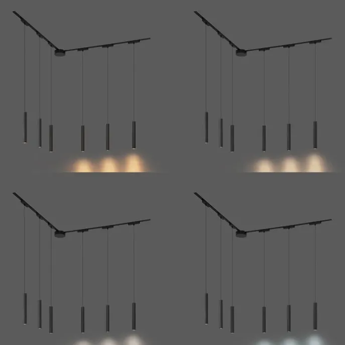 Modernes Schienensystem mit 6 schwarzen Pendelleuchten 1-phasig - Magnetic Cassie