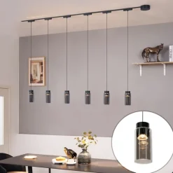 Modernes Schienensystem mit 6 schwarzen Pendelleuchten 1-phasig - Magnetic Vance