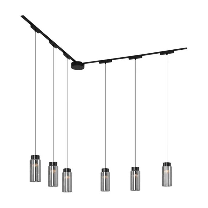 Modernes Schienensystem mit 6 schwarzen Pendelleuchten 1-phasig - Magnetic Vance