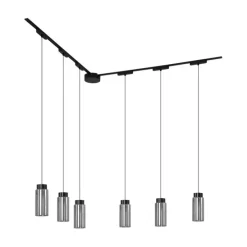 Modernes Schienensystem mit 6 schwarzen Pendelleuchten 1-phasig - Magnetic Vance