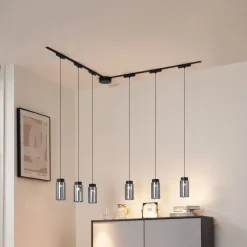 Modernes Schienensystem mit 6 schwarzen Pendelleuchten 1-phasig - Magnetic Vance