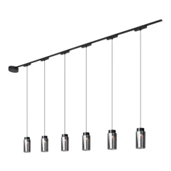 Modernes Schienensystem mit 6 schwarzen Pendelleuchten 1-phasig - Magnetic Vance
