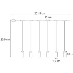Modernes Schienensystem mit 6 schwarzen Pendelleuchten 1-phasig - Magnetic Vance