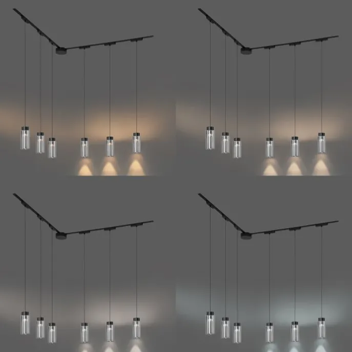 Modernes Schienensystem mit 6 schwarzen Pendelleuchten 1-phasig - Magnetic Vance