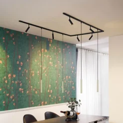 Modernes Schienensystem mit 6 Strahlern und 4 Pendelleuchten Beige mit Schwarz 1-phasig - Slimline Uzzy Keno