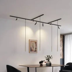 Modernes Schienensystem mit 6 Strahlern und 4 Pendelleuchten Beige mit Schwarz 1-phasig - Slimline Uzzy Keno