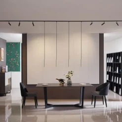 Modernes Schienensystem mit 6 Strahlern und 4 Pendelleuchten Beige mit Schwarz 1-phasig - Slimline Uzzy Keno