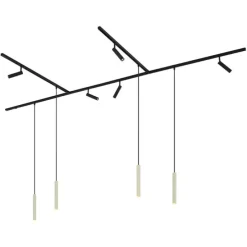 Modernes Schienensystem mit 6 Strahlern und 4 Pendelleuchten Beige mit Schwarz 1-phasig - Slimline Uzzy Keno