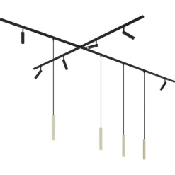 Modernes Schienensystem mit 6 Strahlern und 4 Pendelleuchten Beige mit Schwarz 1-phasig - Slimline Uzzy Keno