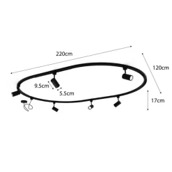 Modernes Schienensystem mit 8 schwarzen Strahlern, 1-phasig, oval, 200cm - Iconic Jeana