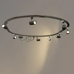 Modernes Schienensystem mit 8 schwarzen Strahlern, 1-phasig, oval, 200cm - Iconic Jeana