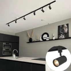 Modernes Schienensystem mit 6 schwarzen Strahlern 1-phasig 300cm - Iconic Jeana