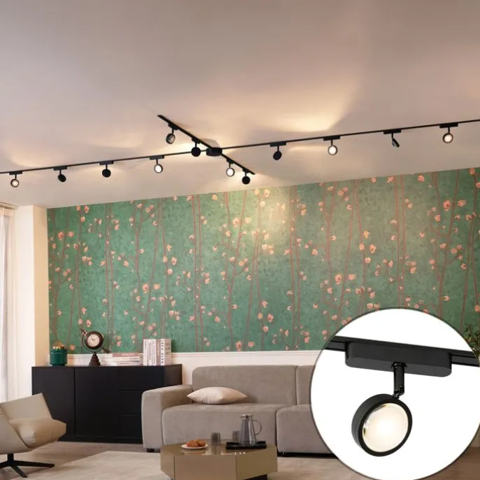 Modernes Schienensystem mit 12 schwarzen Strahlern 1-phasig - Magnetic Lance