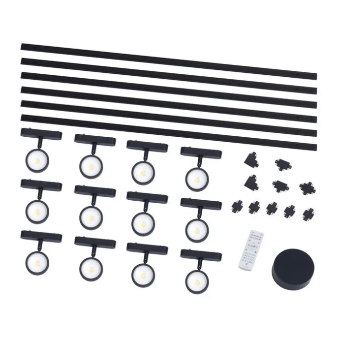 Modernes Schienensystem mit 12 schwarzen Strahlern 1-phasig - Magnetic Lance