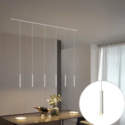 Modernes Schienensystem mit 6 weißen Pendelleuchten 1-phasig - Slimline Keno