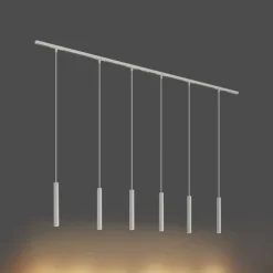 Modernes Schienensystem mit 6 weißen Pendelleuchten 1-phasig - Slimline Keno