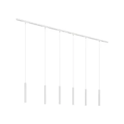 Modernes Schienensystem mit 6 weißen Pendelleuchten 1-phasig - Slimline Keno
