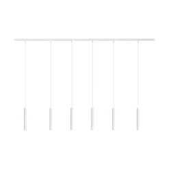 Modernes Schienensystem mit 6 weißen Pendelleuchten 1-phasig - Slimline Keno